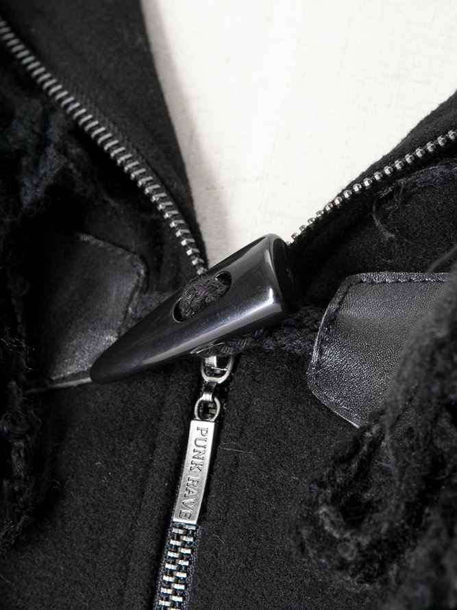 Black Polyester Statement Asymmetrical Hoodie Coat
